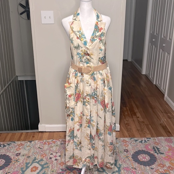 Zimmermann Clover Halter Midi Shirt Dress In Honey Peony Floral Size AU 3, US 10 - Picture 9 of 13